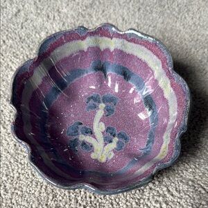 Scalloped Bowl BAY POTTERY Virginia Studio Art Glazed Purple Blue Iris Flower